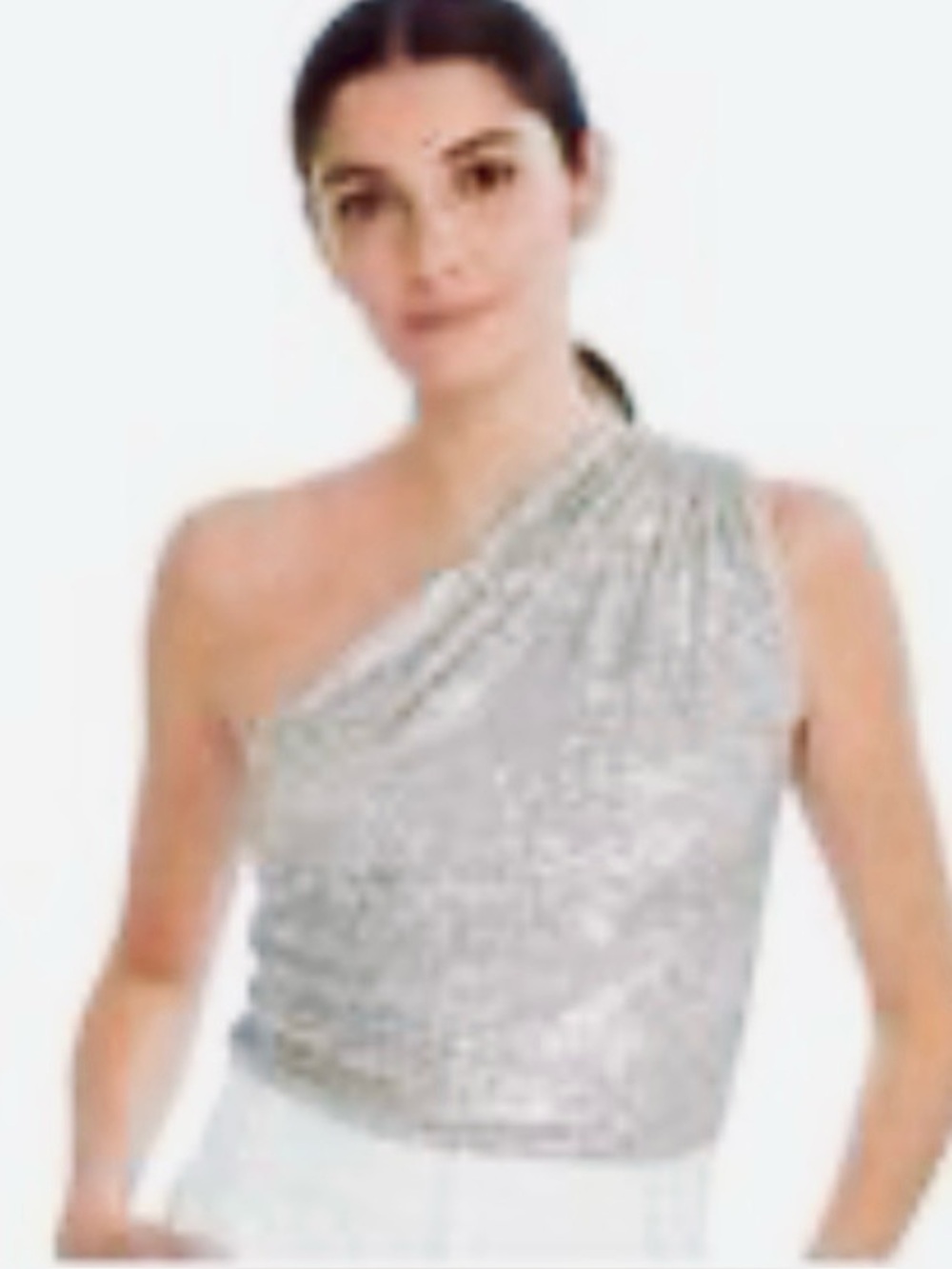 NWT GENERATION LOVE Tina Silver Sequin One Shoulder Vegas Party Top Size S $198 - Picture 7 of 7
